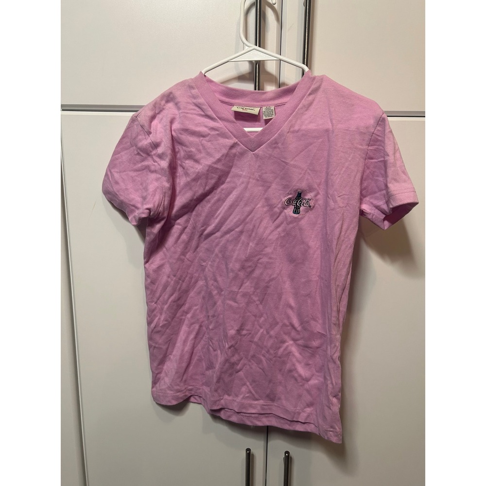 Coca-Cola Ware Womens Purple V-Neck T-Shirt Embroidered Bottle Logo Small